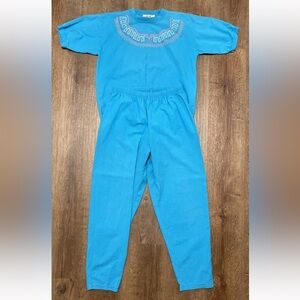 Vintage Blue Track Pants & Joggers Set with Embroidered Yoke